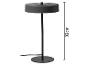 Une lampe de table gris foncé avec une base ronde et un abat-jour cylindrique, mesurant 32 cm de hauteur.