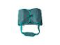 Sac de transport pliable vert-bleu avec sangle d'épaule et boucle.
