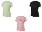 Trois t-shirts Crivit pour femmes en vert, noir et rose.