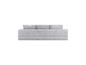 Canapé modulaire gris avec coussins, vu de dessus.