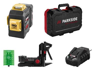 PARKSIDE PERFORMANCE® Set de démarrage niveau laser en croix sans fil Édition Limitée 30 ans + batterie + chargeur, vert, 30 m, 20 V