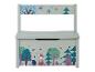 Un coffre à jouets vert clair pour enfants sur le thème des animaux de la forêt.