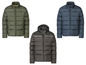 Trois vestes d'hiver en différentes couleurs : vert, bleu foncé et noir.
