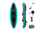 Kayak gonflable deux places avec pagaies, sièges, pompe et sac de transport.