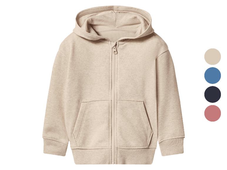 Sweat à capuche zippé beige pour enfant avec poches, avec échantillons de couleurs.