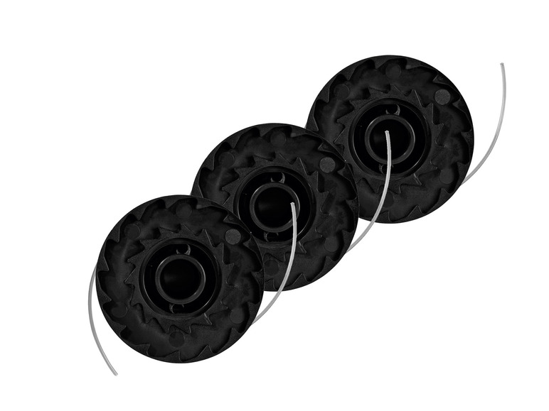 Trois bobines de fil nylon pour une tondeuse à gazon.