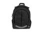 Sac à dos noir avec détails réfléchissants, vue de face.