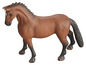 Un cheval en plastique marron avec des pattes et une queue noires.