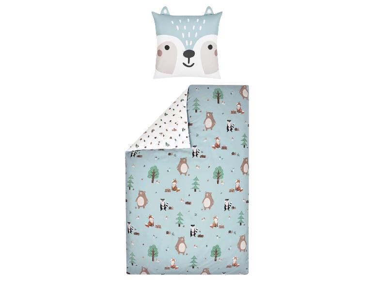 Parure de lit enfant avec motif animaux de la forêt et oreiller visage de renard.