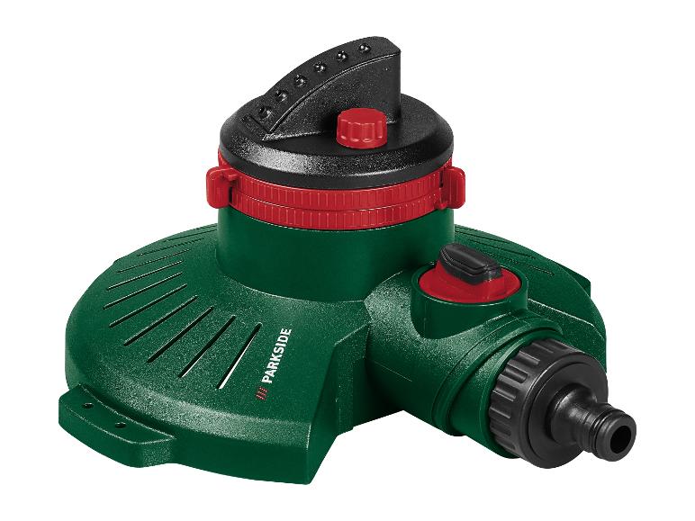 Un arroseur de jardin Parkside vert avec minuterie réglable.