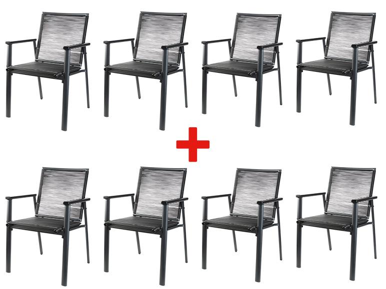 Ensemble de 8 chaises de jardin en métal et textilène.