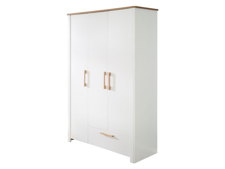 Une armoire blanche avec trois portes et un tiroir.
