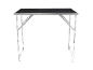 Table de travail pliable avec plateau noir et cadre métallique argenté