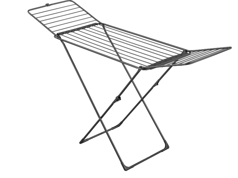 Séchoir à linge pliable gris avec des ailes extensibles.