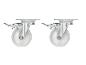 Deux roulettes blanches avec supports métalliques et freins