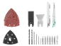 Kit multi-outils Parkside avec papier abrasif, lames de scie et embouts.