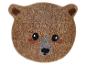 Tapis en forme de tête d'ours brun avec des yeux noirs et un nez gris.