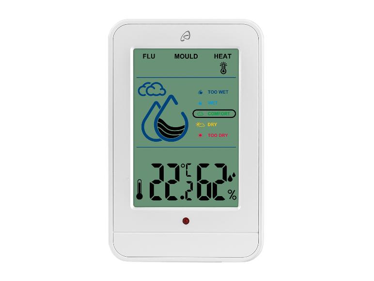Thermomètre et hygromètre numérique affichant la température et l'humidité.