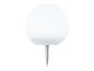 Lampe sphérique blanche sur piquet pour extérieur.