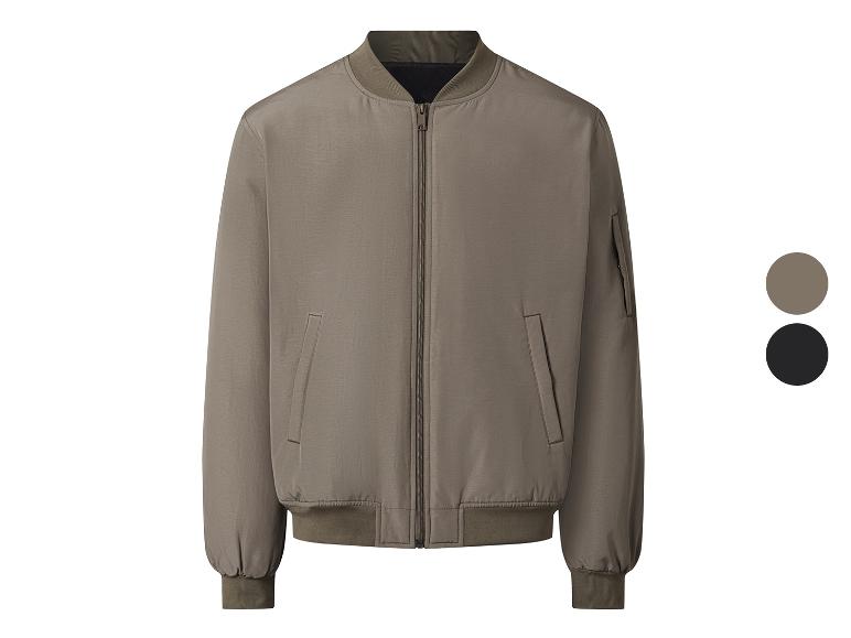 Blouson bomber olive avec détails noirs.