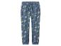 Pantalon de jogging bleu pour enfants avec motif dinosaure et cordon de serrage.