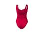 Maillot de bain rouge pour femme en tissu texturé, vue de dos.