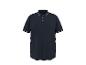 Polo bleu marine pour homme à manches courtes avec des rayures blanches sur le col et les manches.