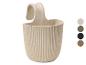 Panier suspendu beige avec texture côtelée et options de couleur.