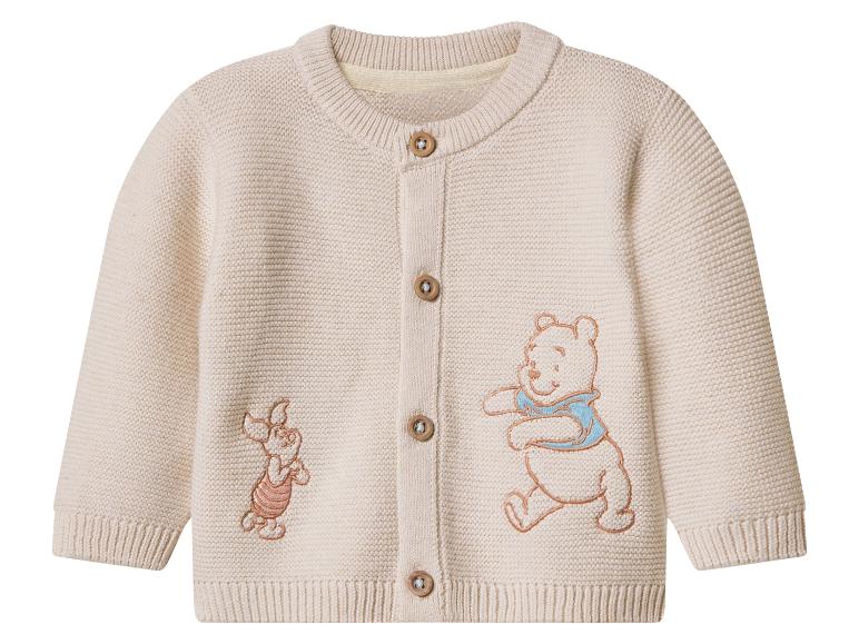 Cardigan bébé tricoté beige avec broderie Porcinet et Winnie l'Ourson