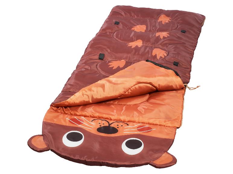 Sac de couchage enfant, motif animal, tons bruns et oranges.