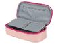 Trousse rose et grise ou trousse de maquillage avec fermeture éclair et compartiments.