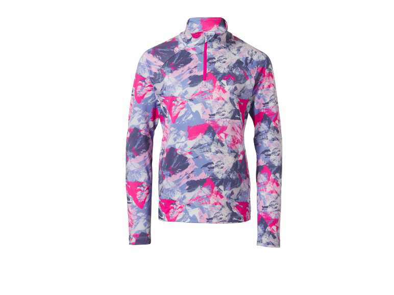 Haut à manches longues pour femme avec motif abstrait coloré et fermeture éclair.