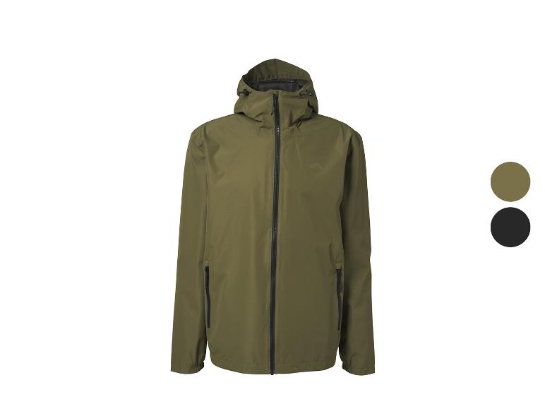 Veste de pluie homme vert olive avec fermeture éclair et capuche, avec option de couleur noire.