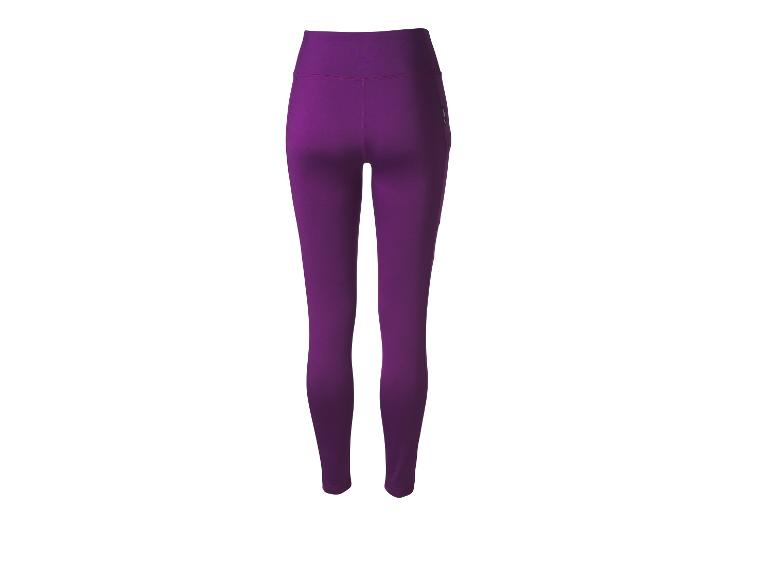 Legging de sport violet avec un petit logo sur le côté.