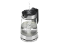 Bouilloire électrique en verre transparent avec de l'eau versée et des bulles.