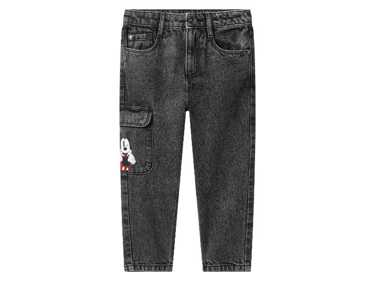 Jean noir pour enfant avec imprimé Mickey Mouse sur la poche latérale.