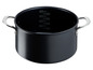 Une casserole noire avec des poignées argentées et une indication de volume.