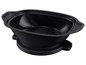 Une casserole noire avec un tamis intégré.