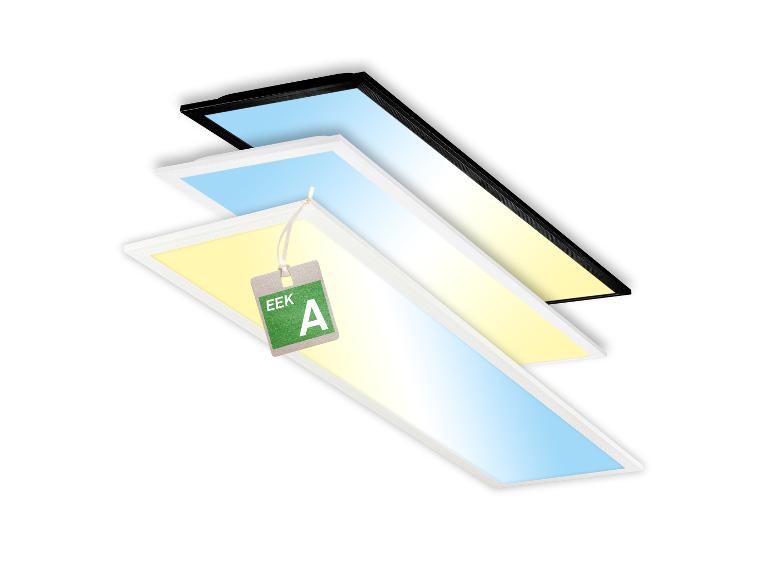 Trois panneaux LED avec différentes températures de couleur et une étiquette énergétique.