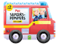 Livre pour enfants sur les pompiers dans un camion de pompiers.