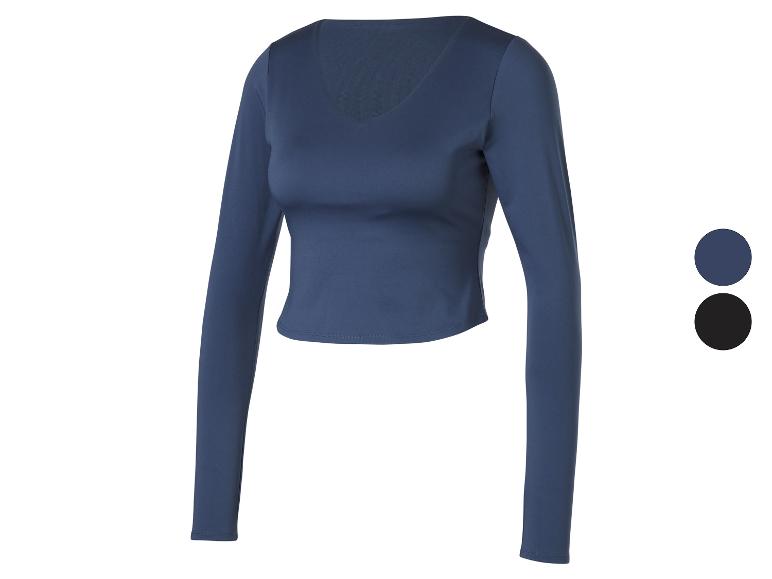 Haut bleu à manches longues avec col en V et option de couleur noire.