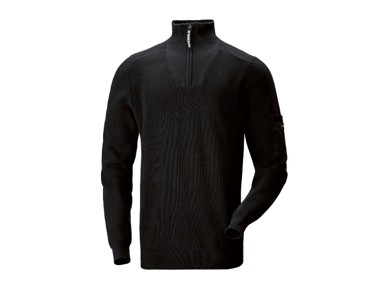 Pull en maille noir pour homme avec col montant et fermeture éclair courte