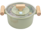 Casserole jouet verte avec couvercle transparent et poignées en bois