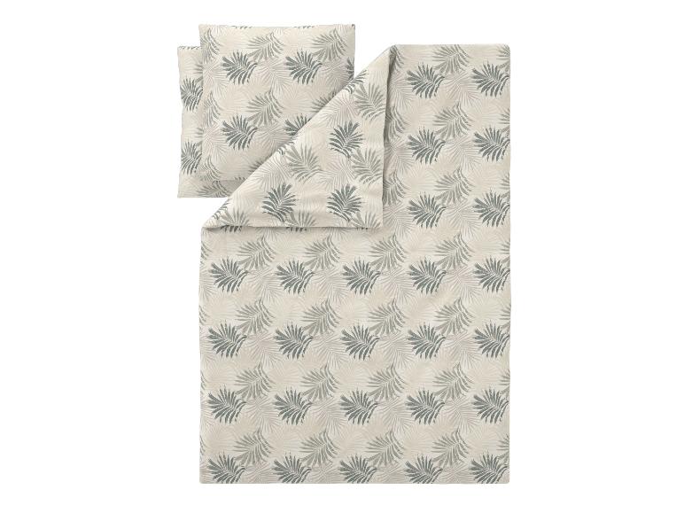 Parure de lit housse de couette et taie d'oreiller à motif feuilles de palmier beige et gris.