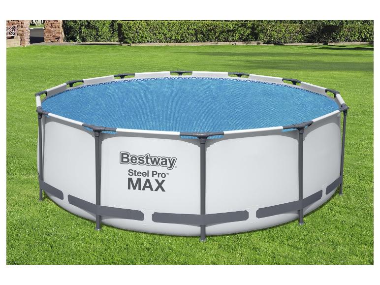 Piscine Bestway Steel Pro MAX avec couverture bleue.