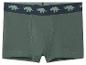 Caleçon boxer vert pour garçon avec une ceinture bleu foncé ornée de motifs de dinosaures vert clair