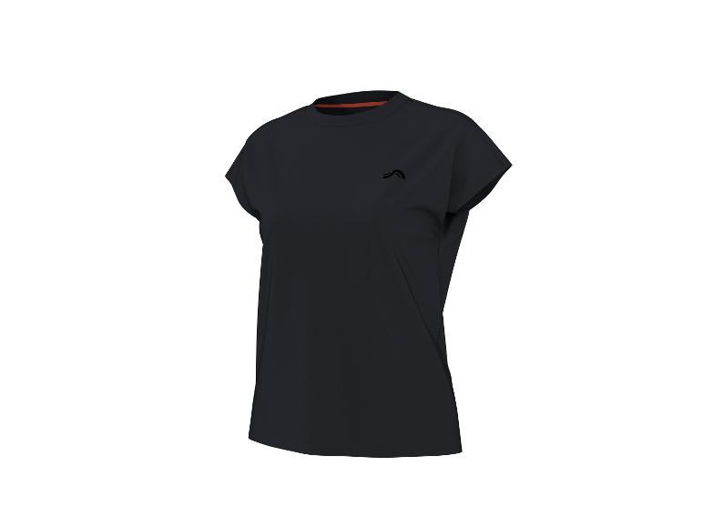 T-shirt de sport noir à manches courtes avec un petit logo sur la poitrine.