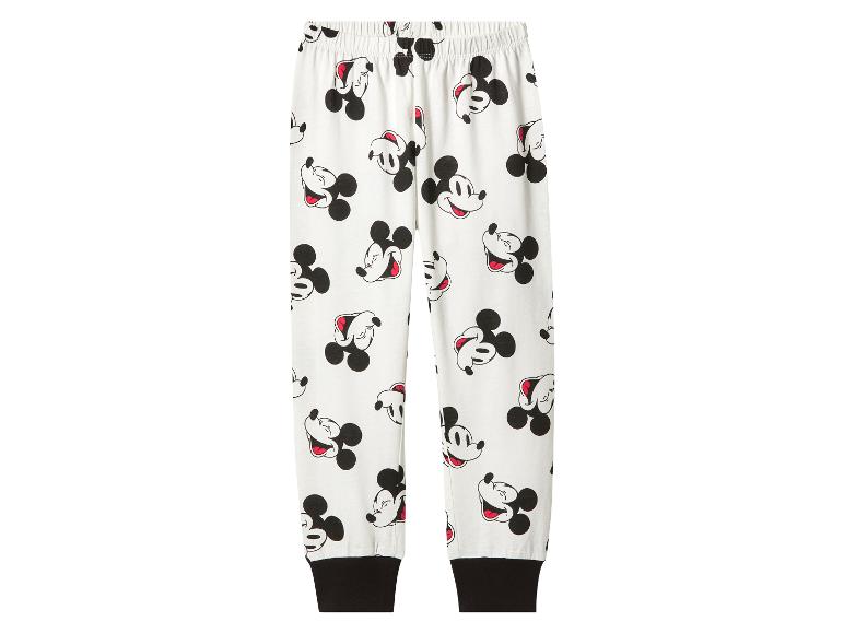 Pantalon de pyjama blanc avec imprimé Mickey Mouse et poignets noirs.