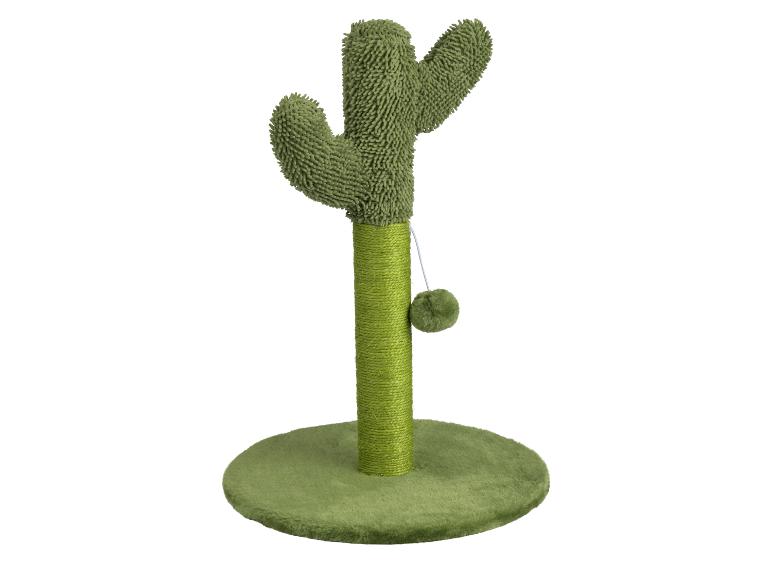 Arbre à chat vert en forme de cactus avec un jouet.