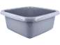 Bassine carrée en plastique gris avec un rebord supérieur blanc